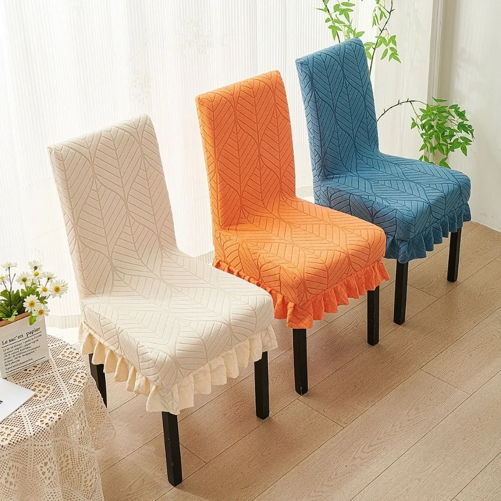 New Anti-slip Chair Cover Backrest Elastic Jacquard Dining Chair Cover Skirt Edge Soft Chair Slipcover For Office Home Seats