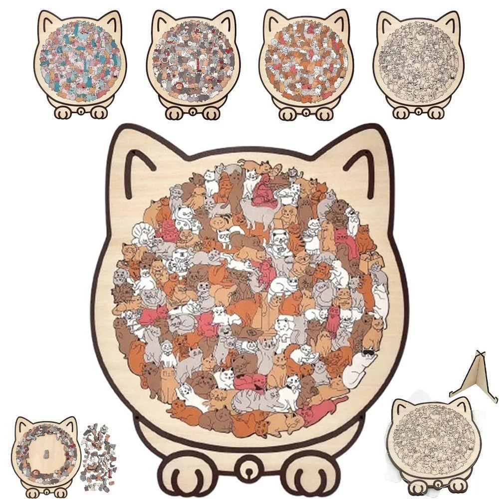 135 Stück katzenförmiges Holzpuzzle, einzigartige unregelmäßige Puzzleteile, Spiel, Geburtstag, Weihnachtsgeschenke für Katzenliebhaber, Heimdekoration