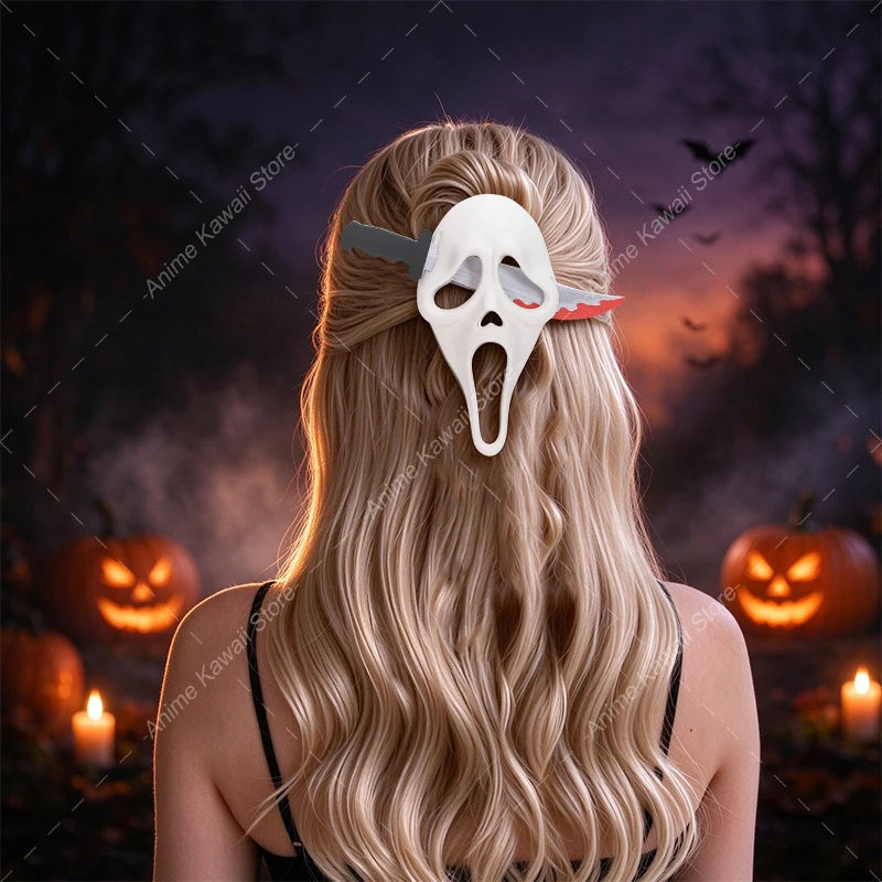 3D Printing Mask - กิ๊บติดผมลายหน้าผีสุดสยองขวัญสำหรับฮาโลวีน ผลิตด้วยเทคโนโลยีการพิมพ์สามมิติ, กิ๊บติดผมลายมีดทะลุหน้ากาก, อุปกรณ์ประกอบชุดสำหรับปาร์ตี้ฮาโลวีน
