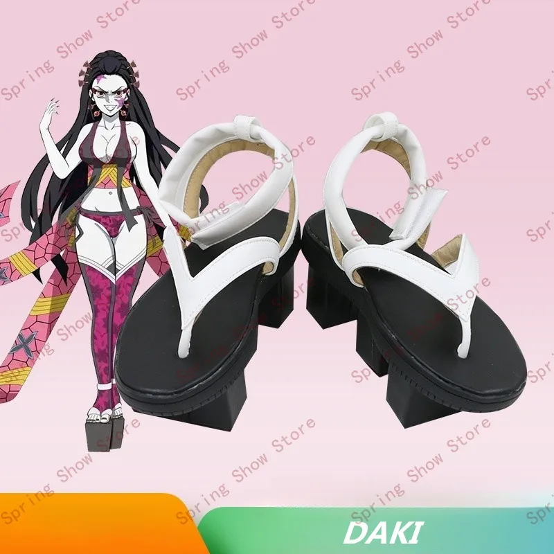 

Demon Slayer Kimetsu no Yaiba Daki Cosplay Handmade White Faux Leather Sandals Shoes