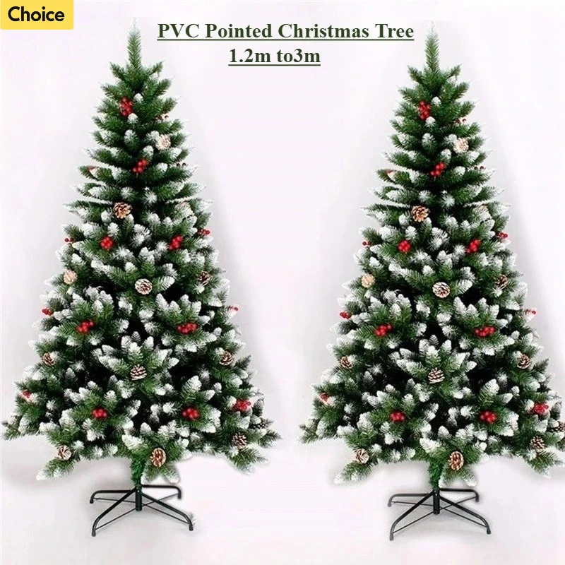 

Simulation Christmas Tree PVC Spray White Pine Nut Red Fruit Christmas Tree 1.2m ~ 3m Christmas Party Atmosphere Home Decoration