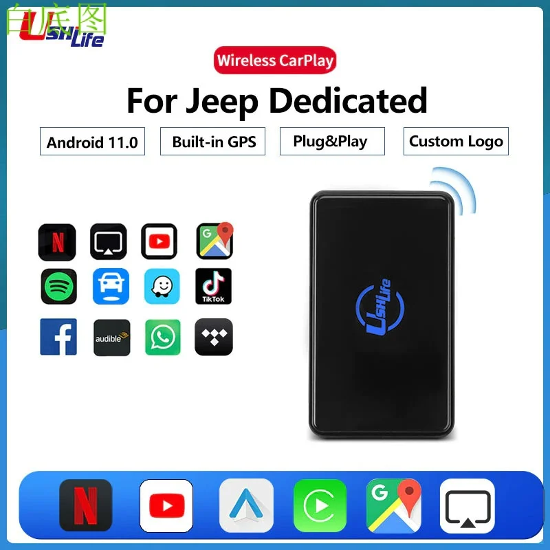 

New Carplay Ai Box Wireless Car Smart Box Multimedia Android Auto TV Box Play Netfix Adapter For Jeep Wrangler Grand Cherokee