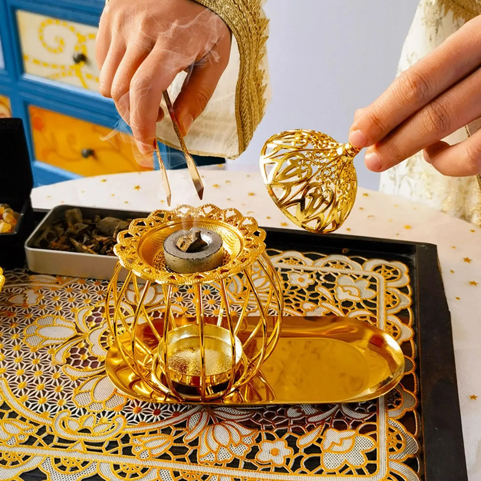 

Incense Burner Set Golden Tower Incense Holder Gift Home Fragrance Portable