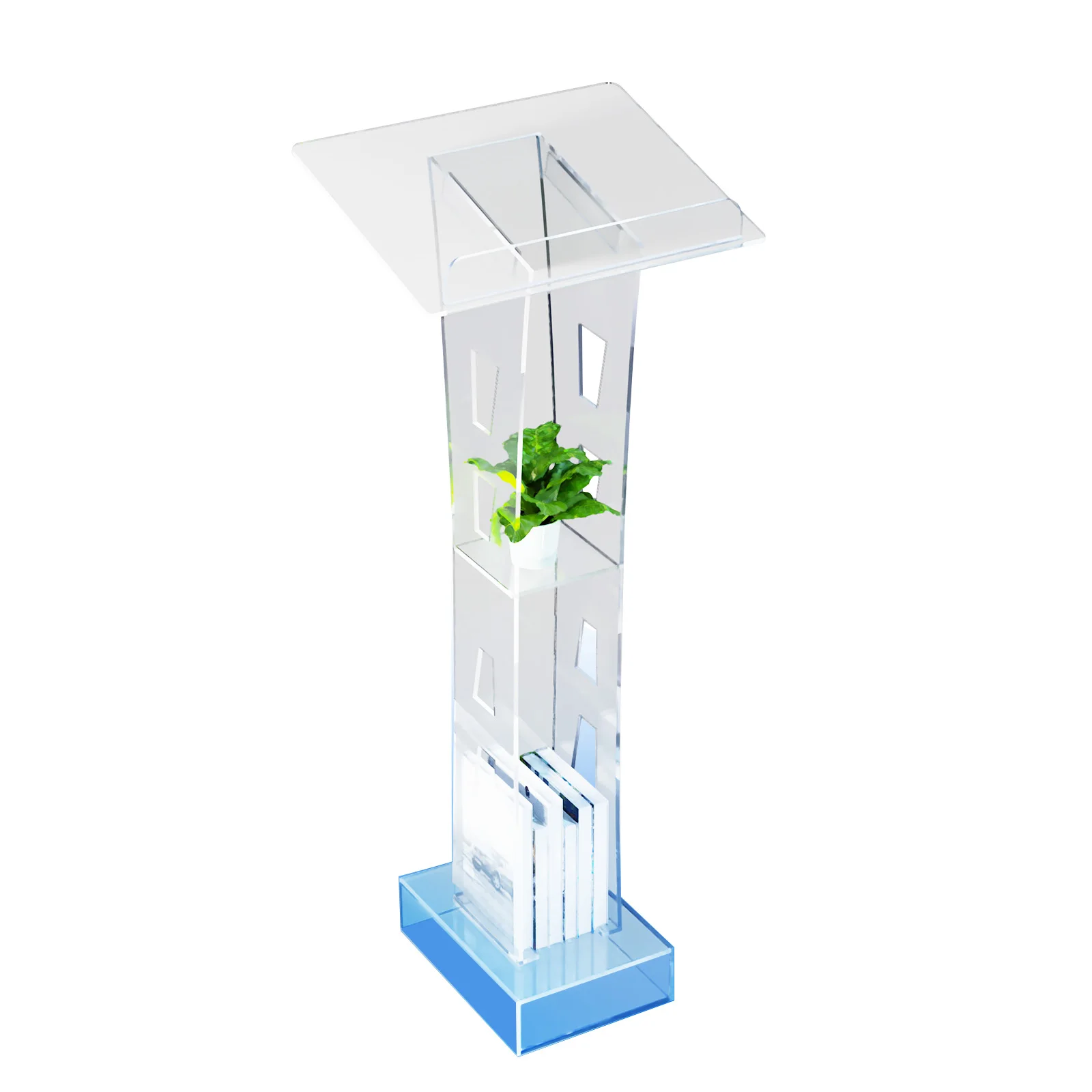 Acrylic Podium with Blue LED Light 43.3 in Clear Lectern Stand Churches Pulpits Office Podium 60x40 cm