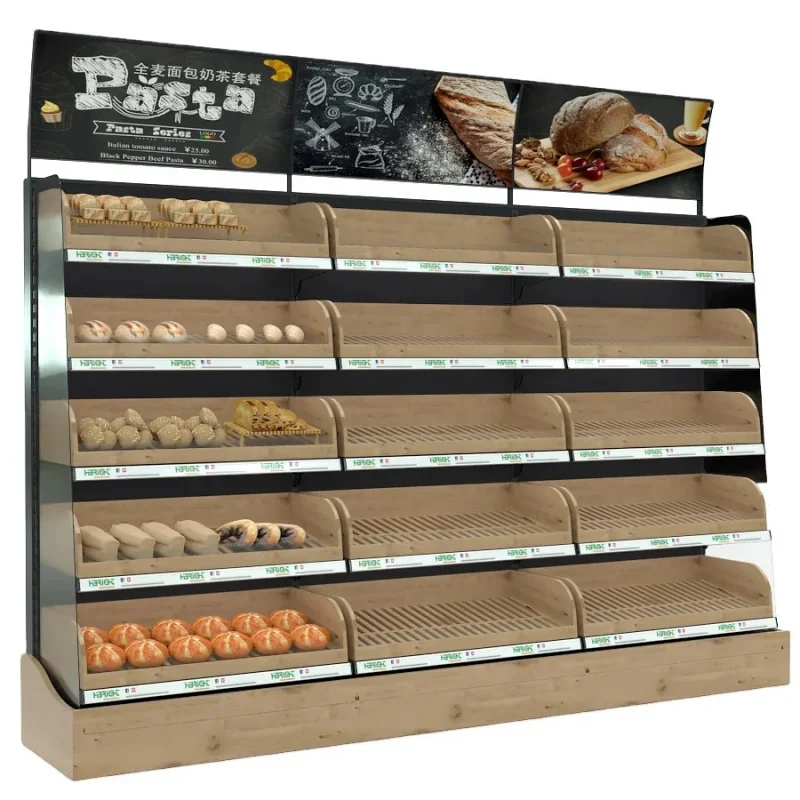 

custom.Modern High Quality Wooden Wall Side Produce Display Stand Supermarket Fruit and Vegetable Shelves