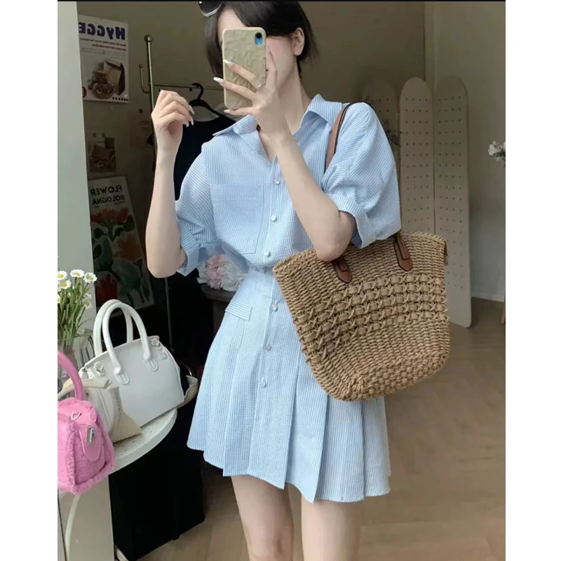 Summer New Vertical Striped Slim Women\'s Dress Slim Casual Fashion Dress Woman Sweet Ladies Loose Chicly Dress Female