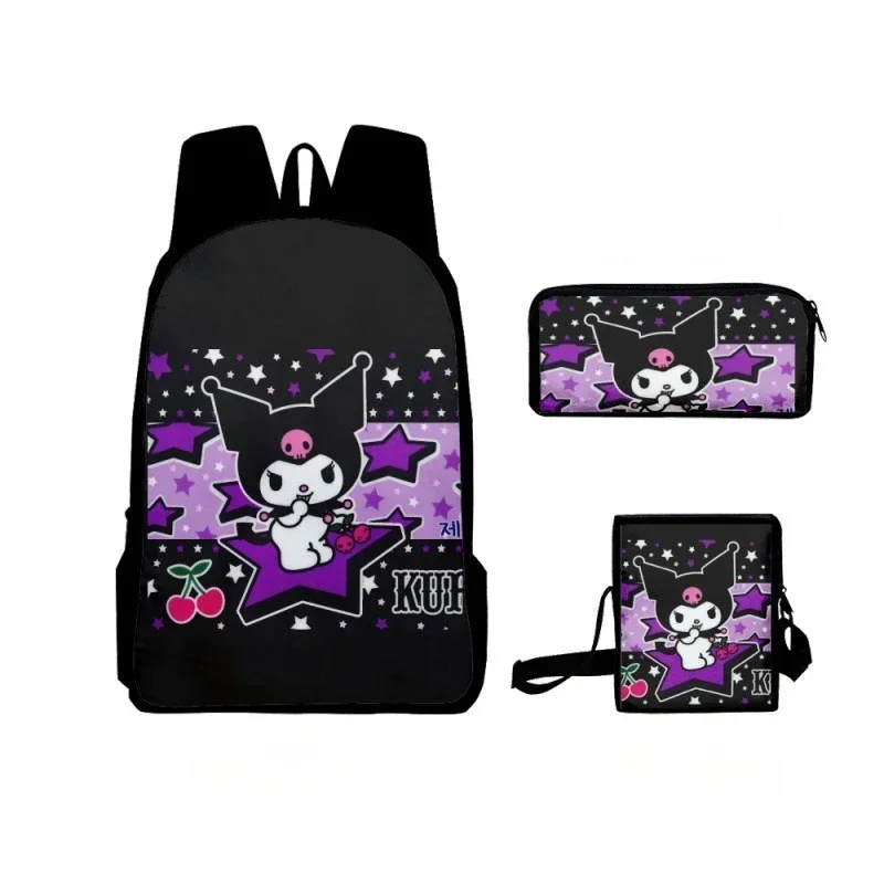 Sanrio Hello Kitty Kuromi 3Pcs/Set Student Primary and Middle Cartoon School Bag Notebook Backpacks Lunch Pencil Bag Kids Gift