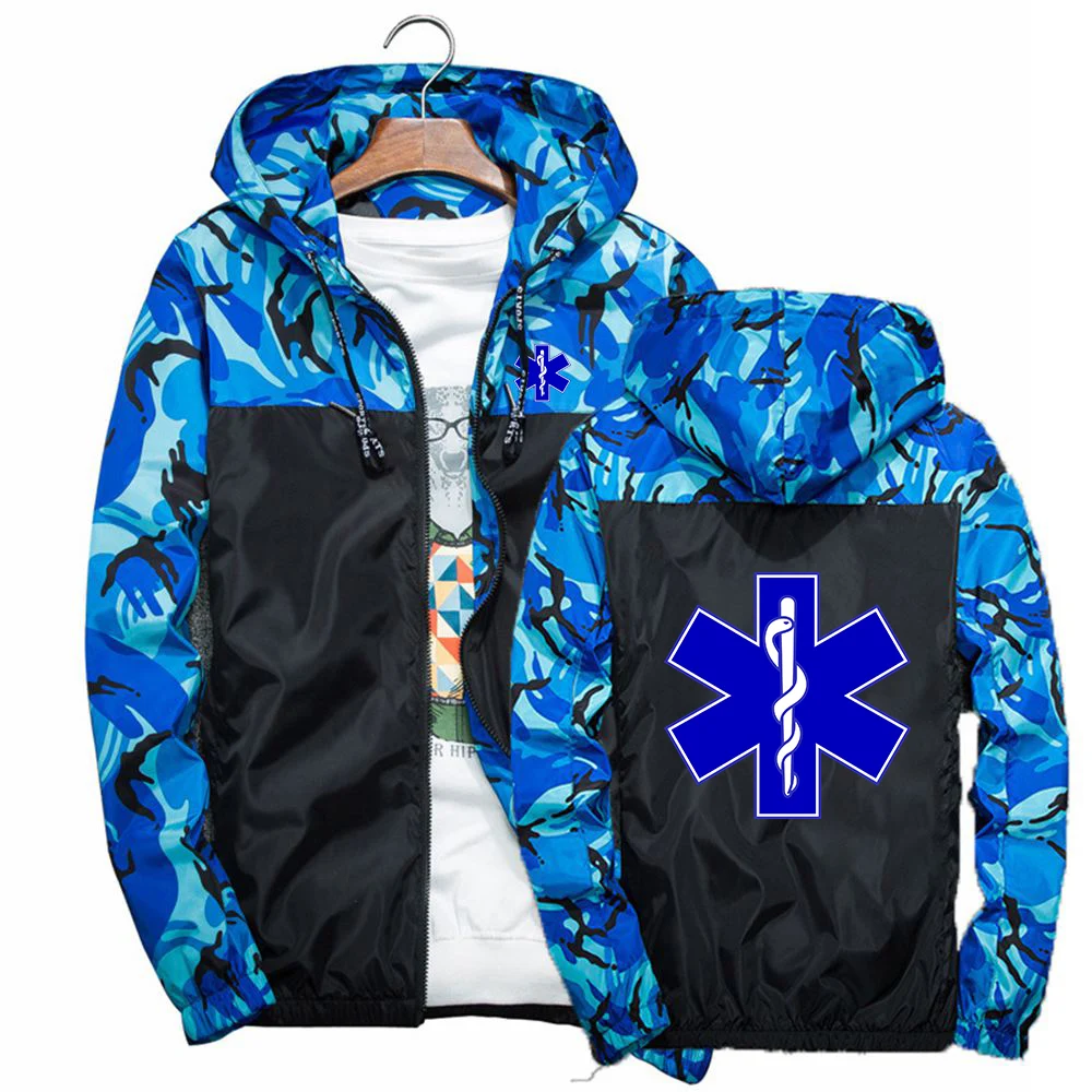 

EMT Emergency Ambulance 2023 Men's New Spring And Autumn Fashion Jacket Camouflage Stitching Windbreaker Casual Coats Sportswear