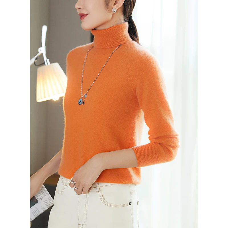 عالية الجودة سلحفاة الرقبة 100% الكشمير السيدات طويلة الأكمام البلوز لينة متماسكة في الخريف والشتاء 2025 ملابس نسائية جديدة