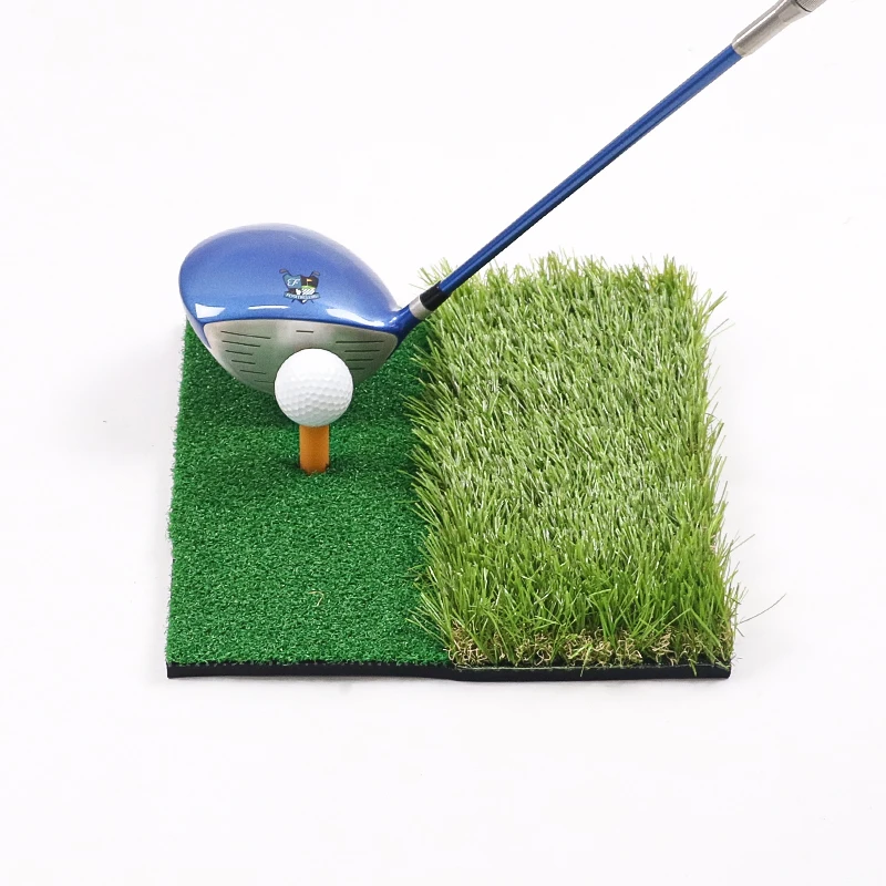 Double Grass Golf Hitting Mat With Golf Rubber Tee Indoor Durable Artificial Turf Golf Training Aids Golf Practice Mat