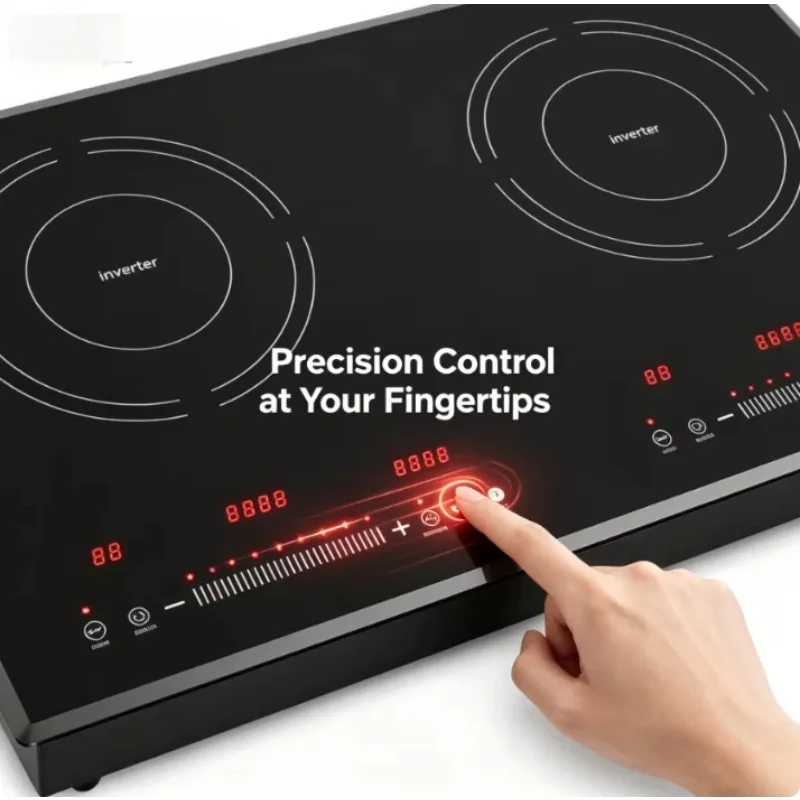 Airo 4000W Dual Zone Induction Cooktop 220V Touch Control Built-in Tabletop Stove Independent Timer Child Lock Ceramic Glass