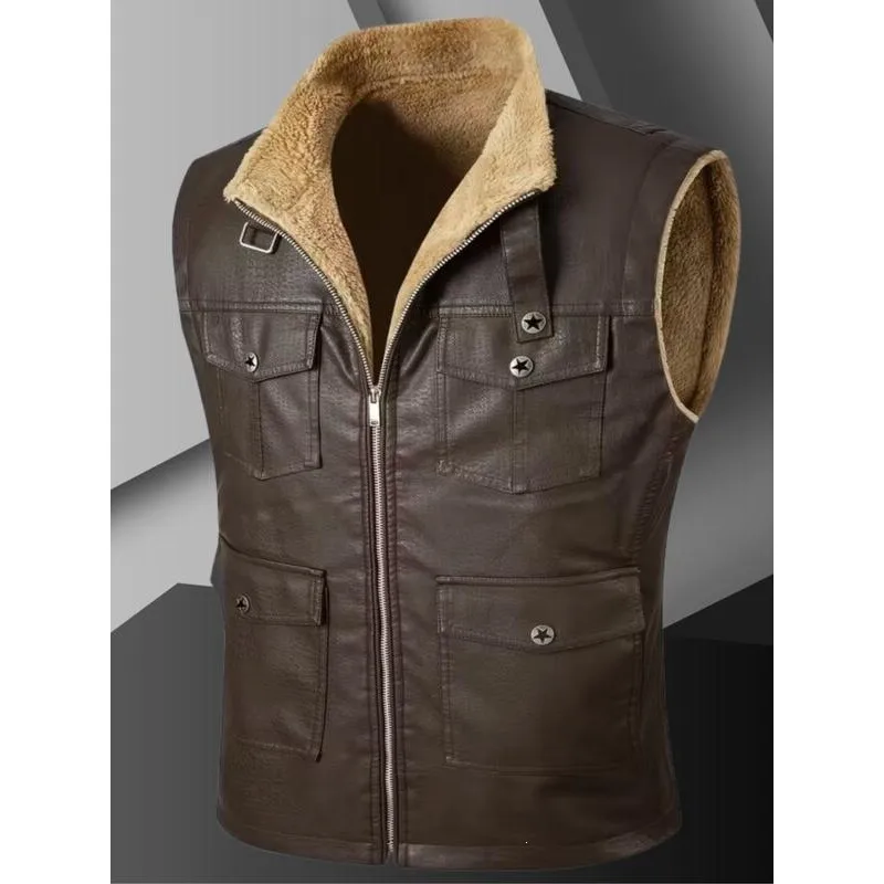 

Lamb Fur Leather Vest Men's Warmth Inner Wear Cross-Border Goat Velvet Leather Jacket Spring City Walk Fashion Backless