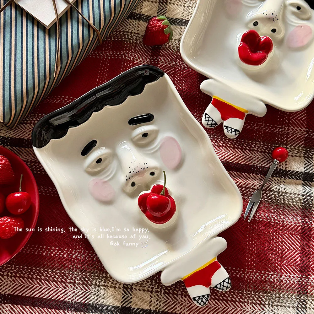 New Funny Face Ceramic Dinner Plate Colorful Serving Plate For Pasta Fruit Snack Dessert Plates Home Kitchen Tableware