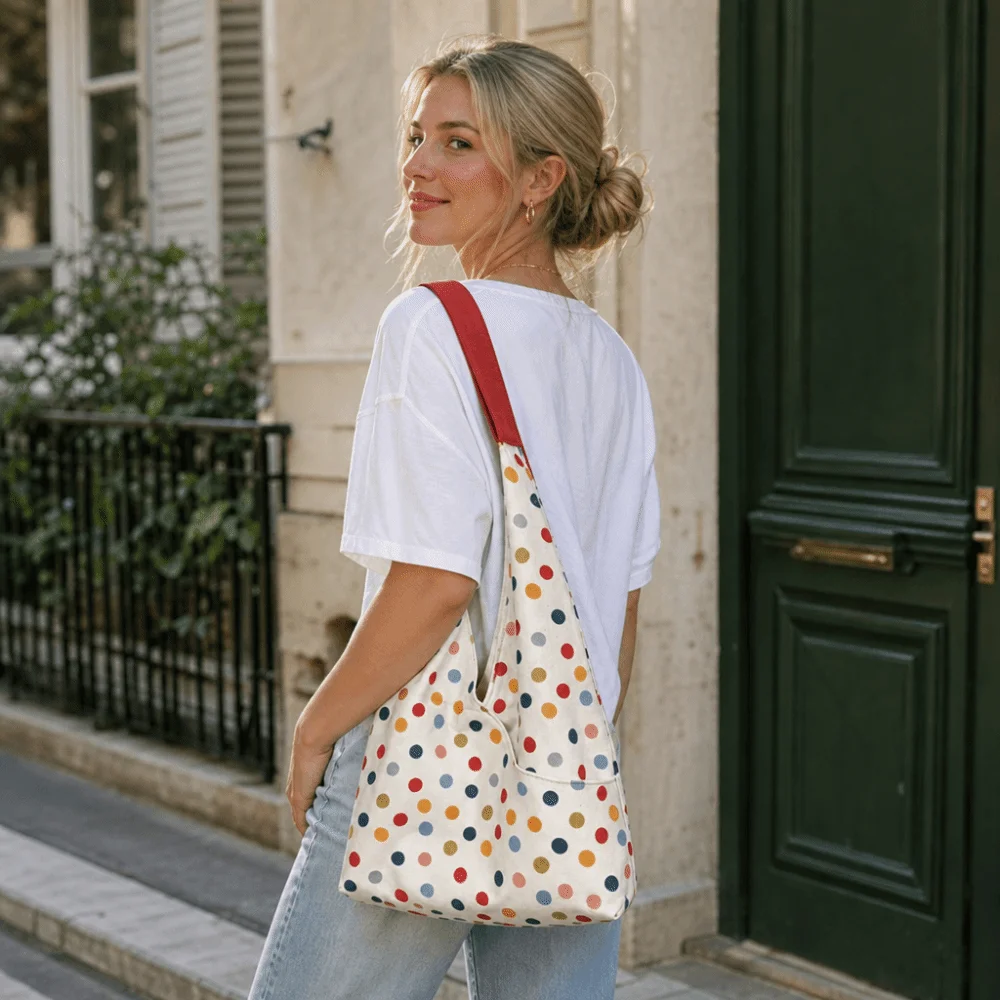 Large Capacity Pigeon Tote Bag Korean Style Phone Purse Polka Dot Handbag Lightweight INS Patchwork Shoulder Bag Travel Trip
