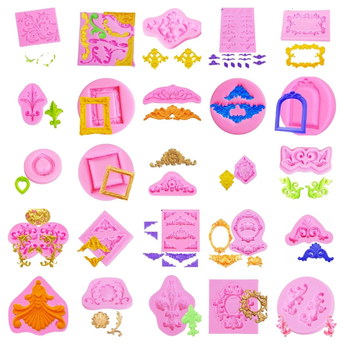 25 Kinds Retro Relief Flower Silicone Molds Fondant Chocolate Candy Gumpaste Lollipop Crystal Epoxy Soft Clay UV Resin Bake Tool