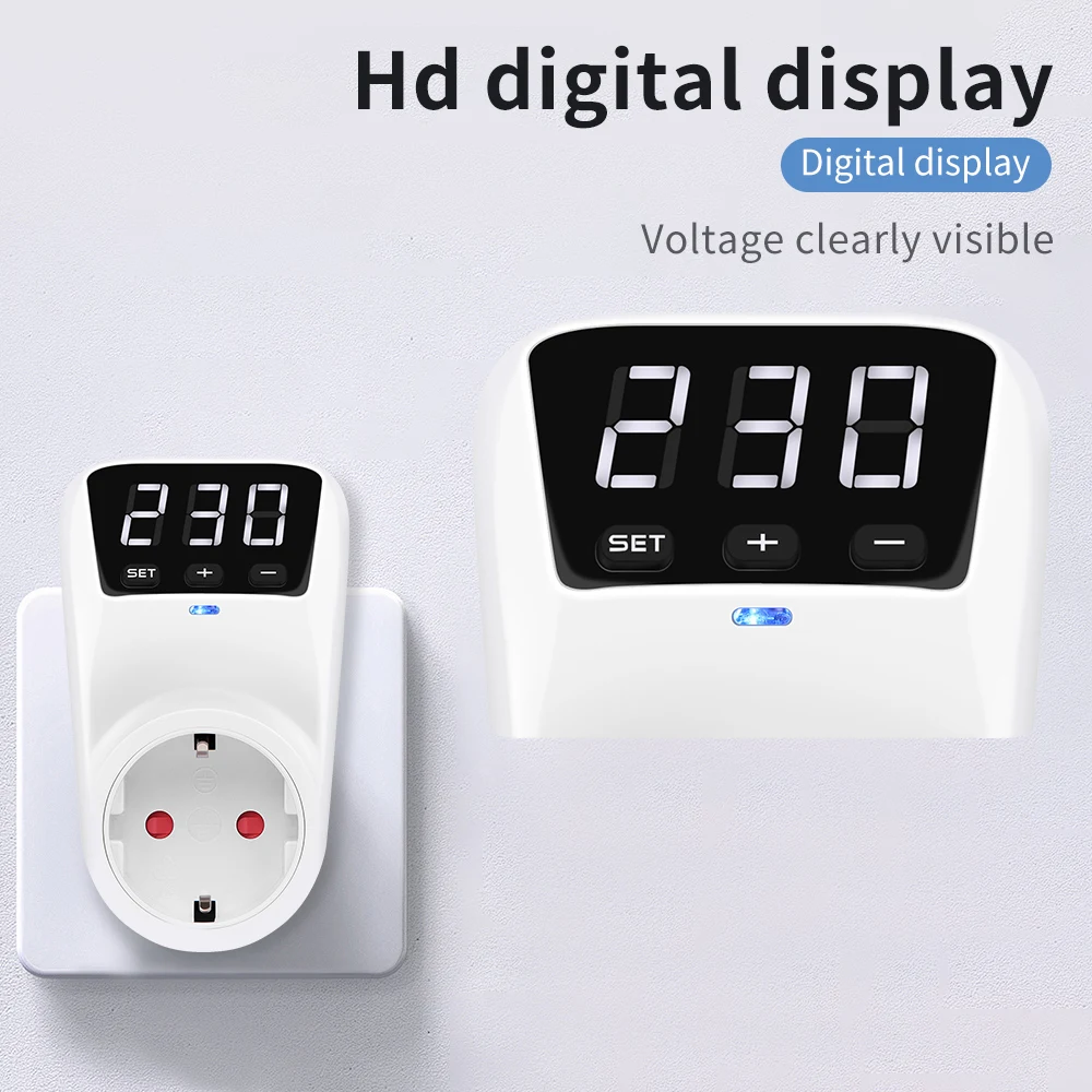 LED Display Voltage Protector Socket AC 230V Adjustable 16A Power Surge Protector Socket EU Plug with Automatic Reset Function