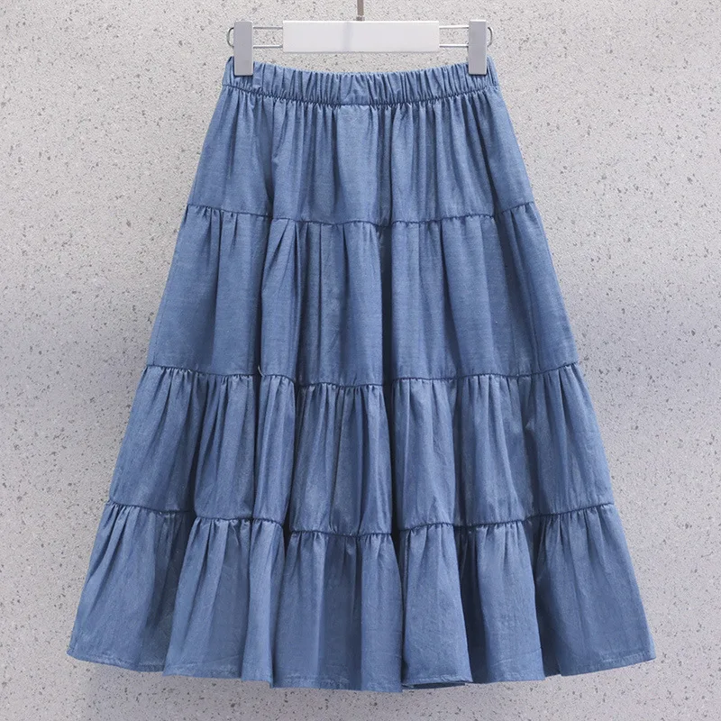 2024 Retro Summer A-LINE Elastic waist girls Girls Denim Shorts layered skirt Children Wear Teenager Thin knee clothes 4 12 year