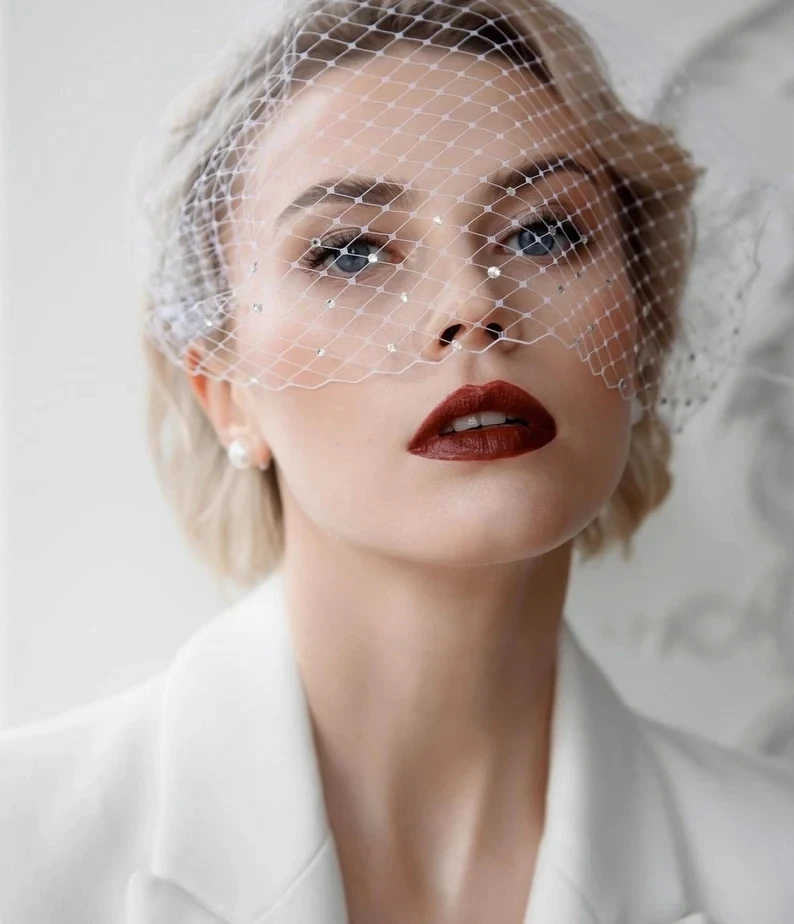 NZUK Bridal Birdcage Veil งานแต่งงานผ้าคลุมหน้า Elegant Face งานแต่งงานสำหรับผู้หญิง Blusher Veils Fascinators อุปกรณ์เสริมผม