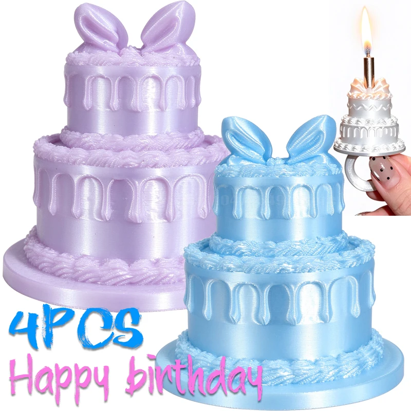 Fashion Cartoon Cake Candle Finger Ring Acrylic Pink Blue White Cakes Cute Girls Birthday Party Friend Small Gift Rings Ornament
