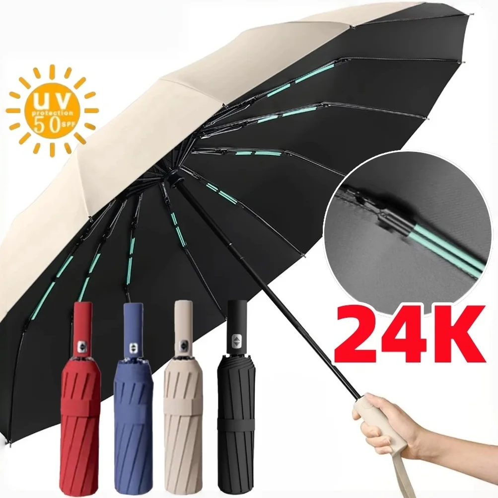 24 Bones Rain Guard Automatic Folding Durable Wind Reinforced Sun Protection Blackout