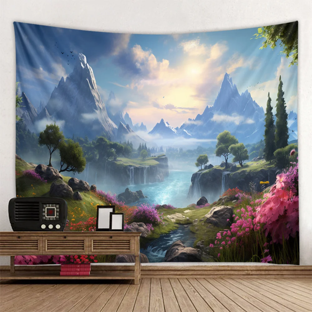 

Wonderland Waterfall Tapestry Galaxy Fantasy Flower Wall Hanging Bedroom Living Room Dormitory Fabric Decoration Painting