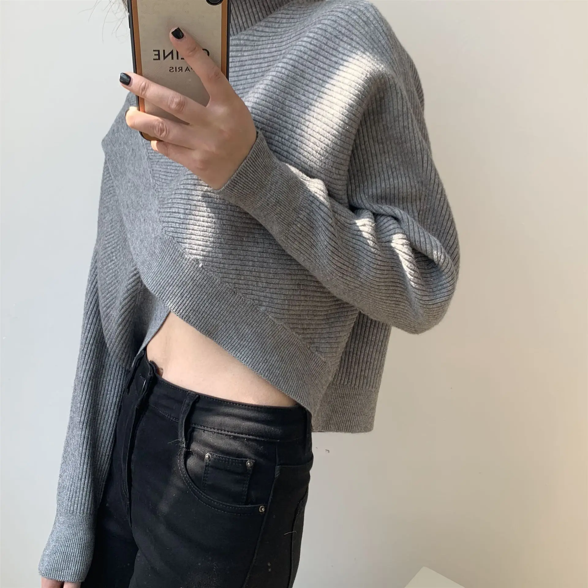 Autumn Winter Turtlenecks Sweater Women Irregular Design Knitwear Commuting Knitted Tops Fashion Solid Color Pullover Sweaters