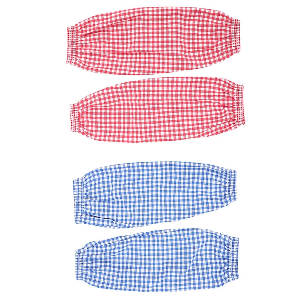 

2 Pairs Stain Resistant Check Sleeves Oil Painting Oversleeves Kitchen Cover Cleaning Arm Proof Washable Cotton Linen Working