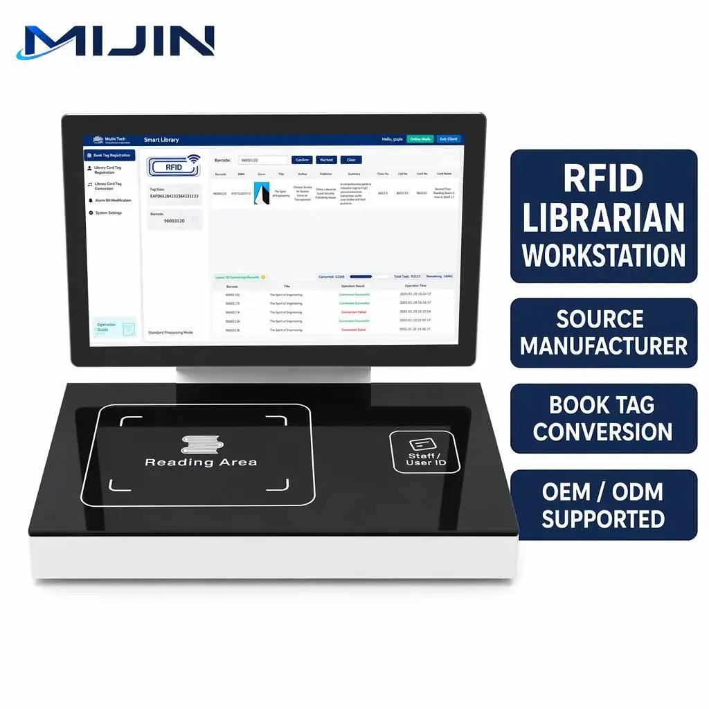 Education-Focused Self-Service Book Kiosk RFID-Powered Borrow Return Workstation Brand Windows 10 Silver for Schools
