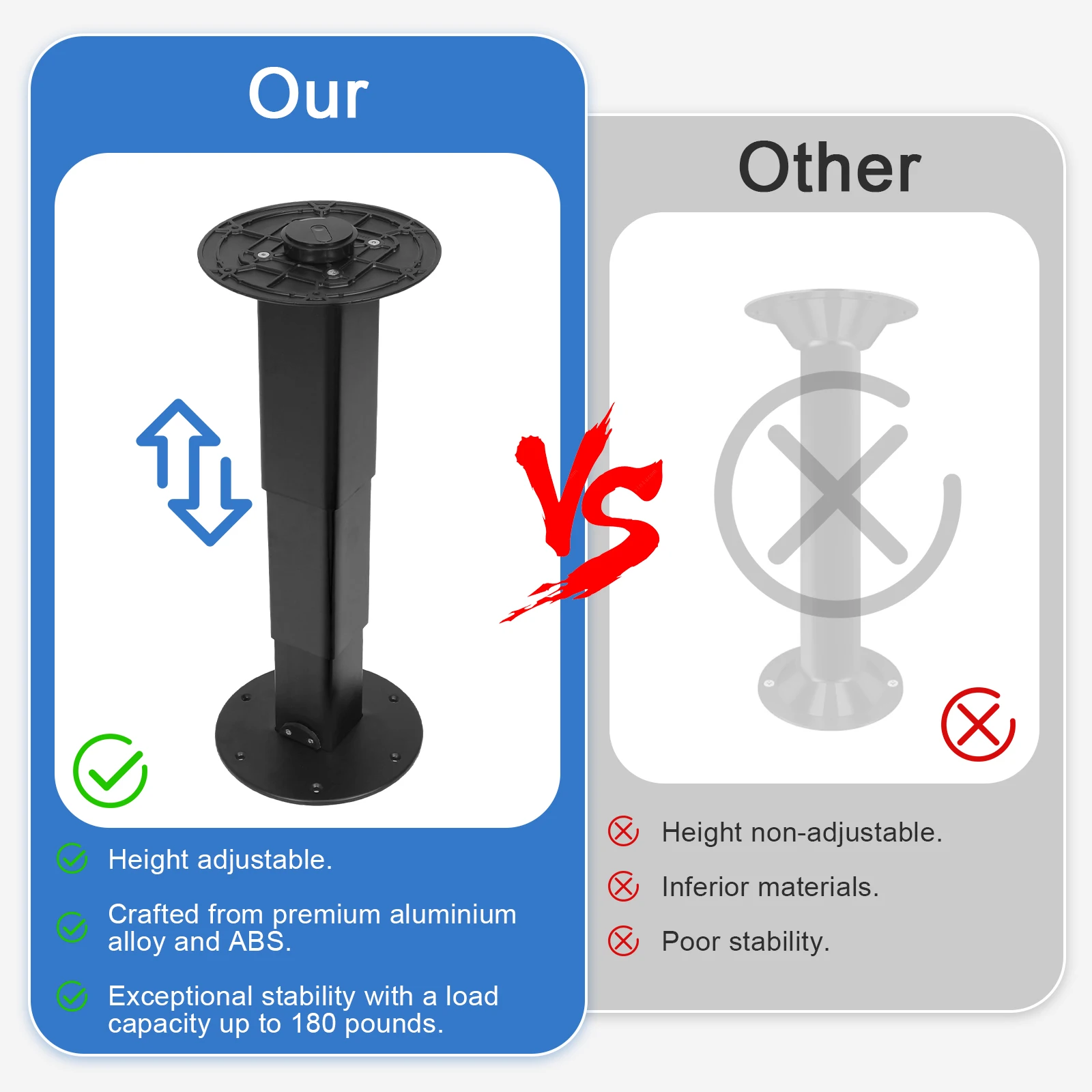 Pedestal de mesa para camper de alta resistencia con elevación de Gas, Pedestal de mesa versátil, Base de mesa elevable de aleación de aluminio para caravana, barco y caravana
