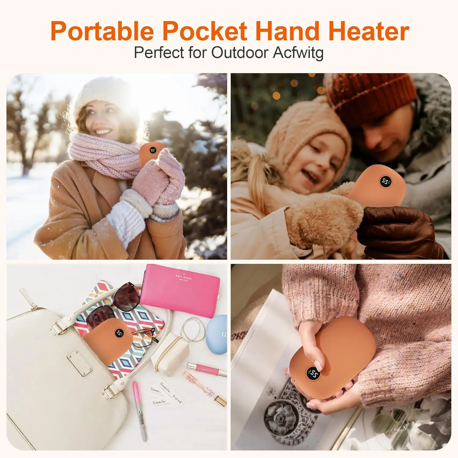 Hand Warmers Rechargeable & Power Bank 2in1 Battery with USB&Type-C Cable Charge Electric Reusable Portable hand warmers