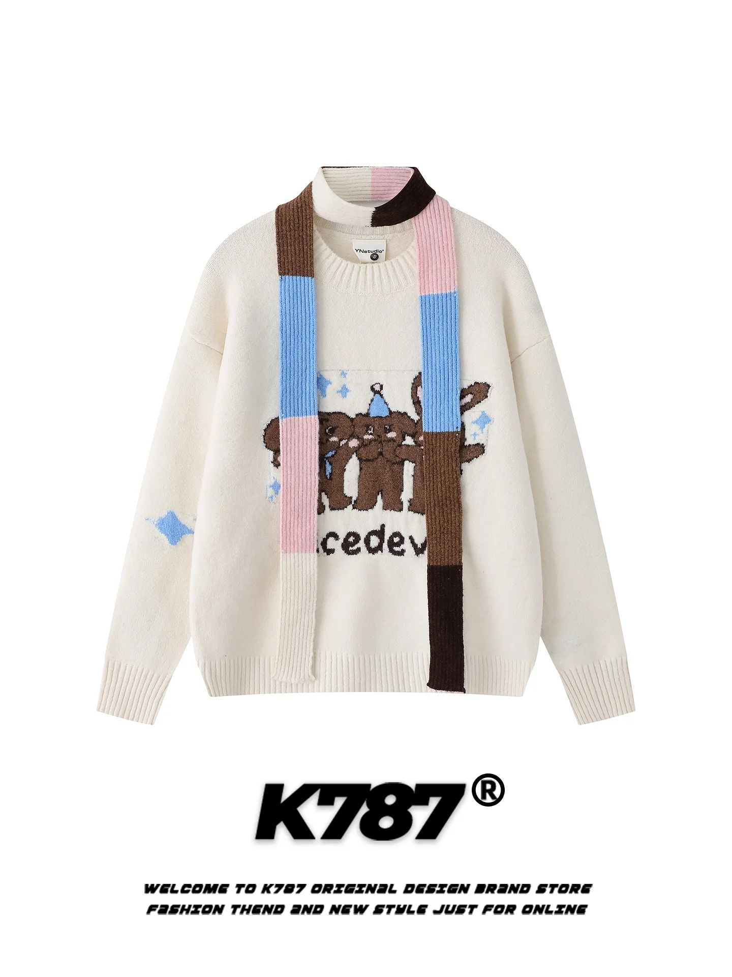 

Американский ретро-свитер с мультяшным принтом собаки, круглый вырез, вязаный, свободный крой, в уличном академическом стиле, нежный, женский, модный, осенне-зимний