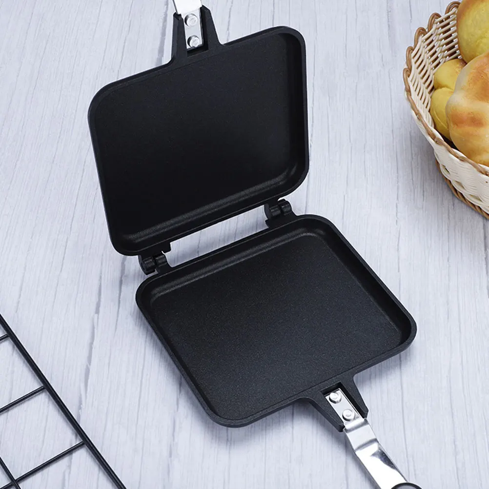 

Ergonomic Handle Sandwich Frying Double Sided Non-Stick Kitchen Accessory for Waffles Steaks Toasts Desserts Home Use Grill Pan