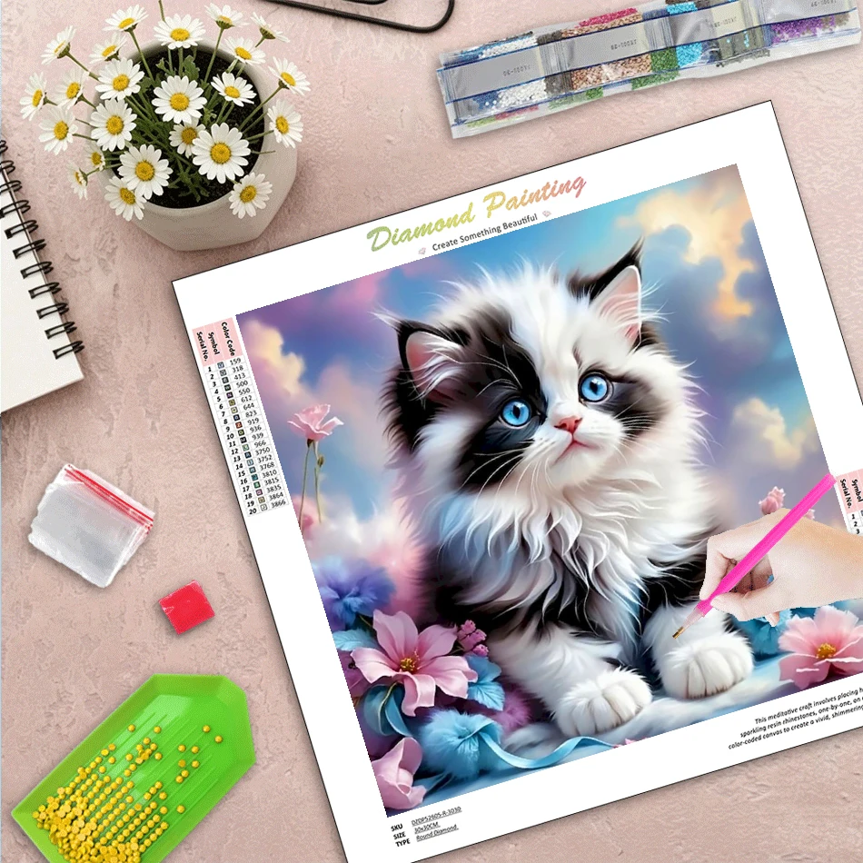 GATYZTORY Cat Diamond Embroidery Animal Painting Suitable for Beginners DIY Full Square Round Diamond Mosaic Kits Decor for Home
