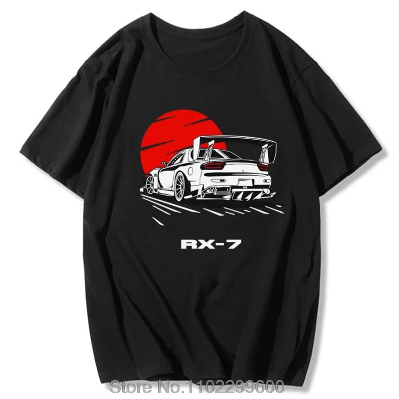 JDM T Shirt Car Drift RX-7 Sundown Tops Male Manga Cotton Summer Casual Graphic Tee EU Size Japanese Style Unisex Harajuku