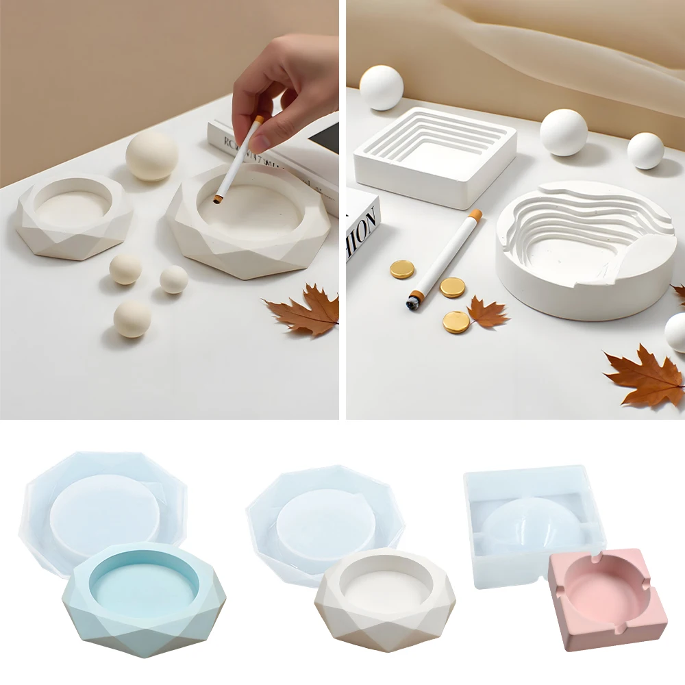 S0263 Round Square Rhombus Epoxy Resine Ashtray Moule DIY Cigarette Ash Holder Making Molde de Yeso for Home Decor Art Crafts