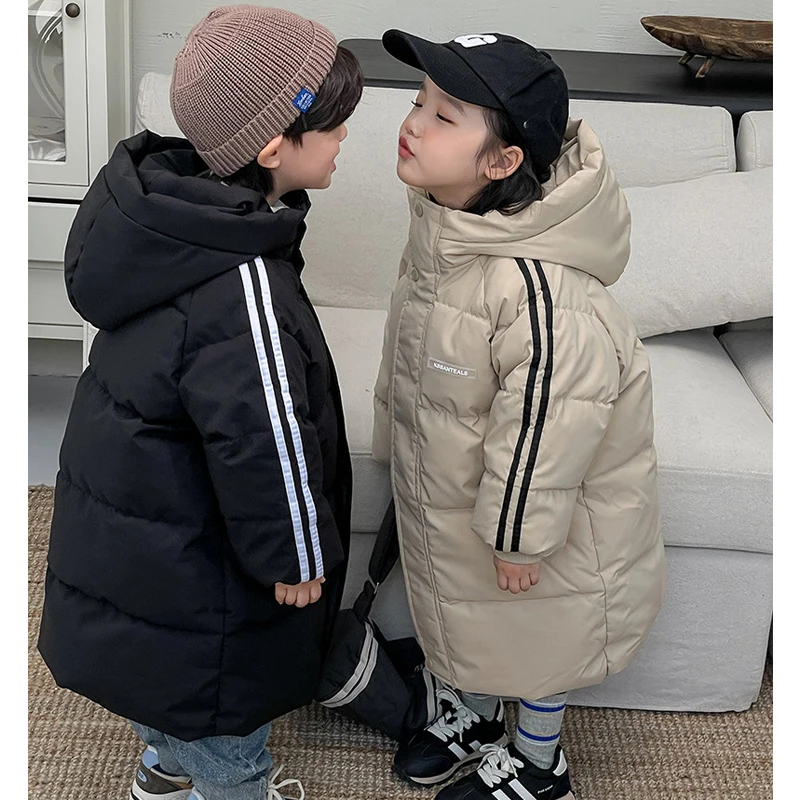 Winter Jungen Mädchen plus samt warme Kapuzenjacke 2-9 Jahre alt koreanischer Daunenmantel Verdickung 2023 Mode Kinderkleidung