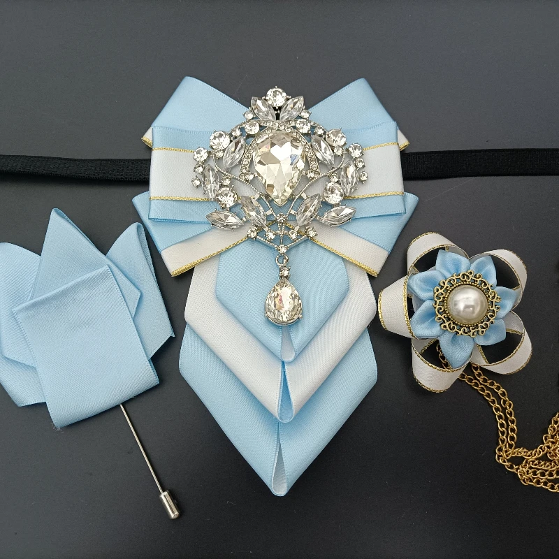 Bow Ties Set for Men Original Design Rhinestone Bowtie Gifts Men's Luxury British Business Banquet Wedding Collar Flowers Brooch