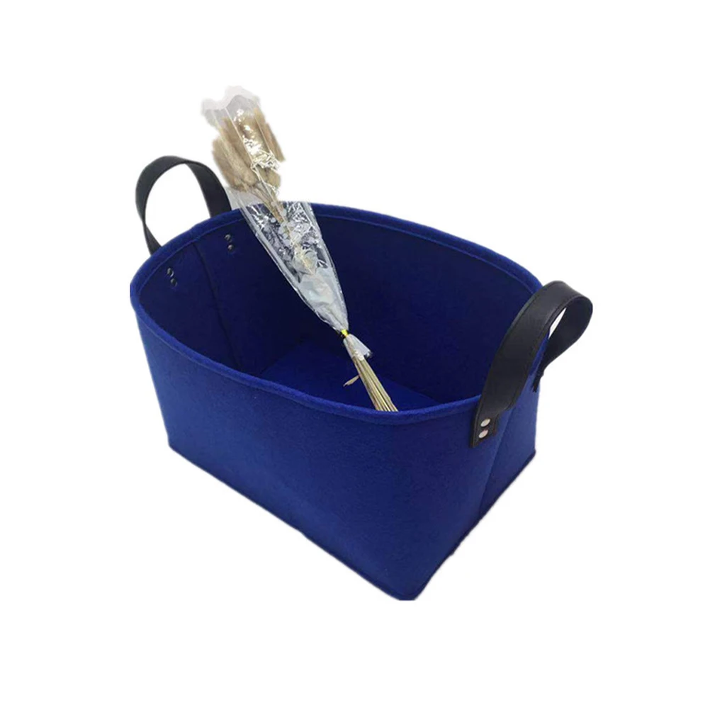 

1Pcs Portable Storage Basket Felt Nonwoven Desktop Sundries Organizer Kitchen Bathroom Nursery Storage Container Blue