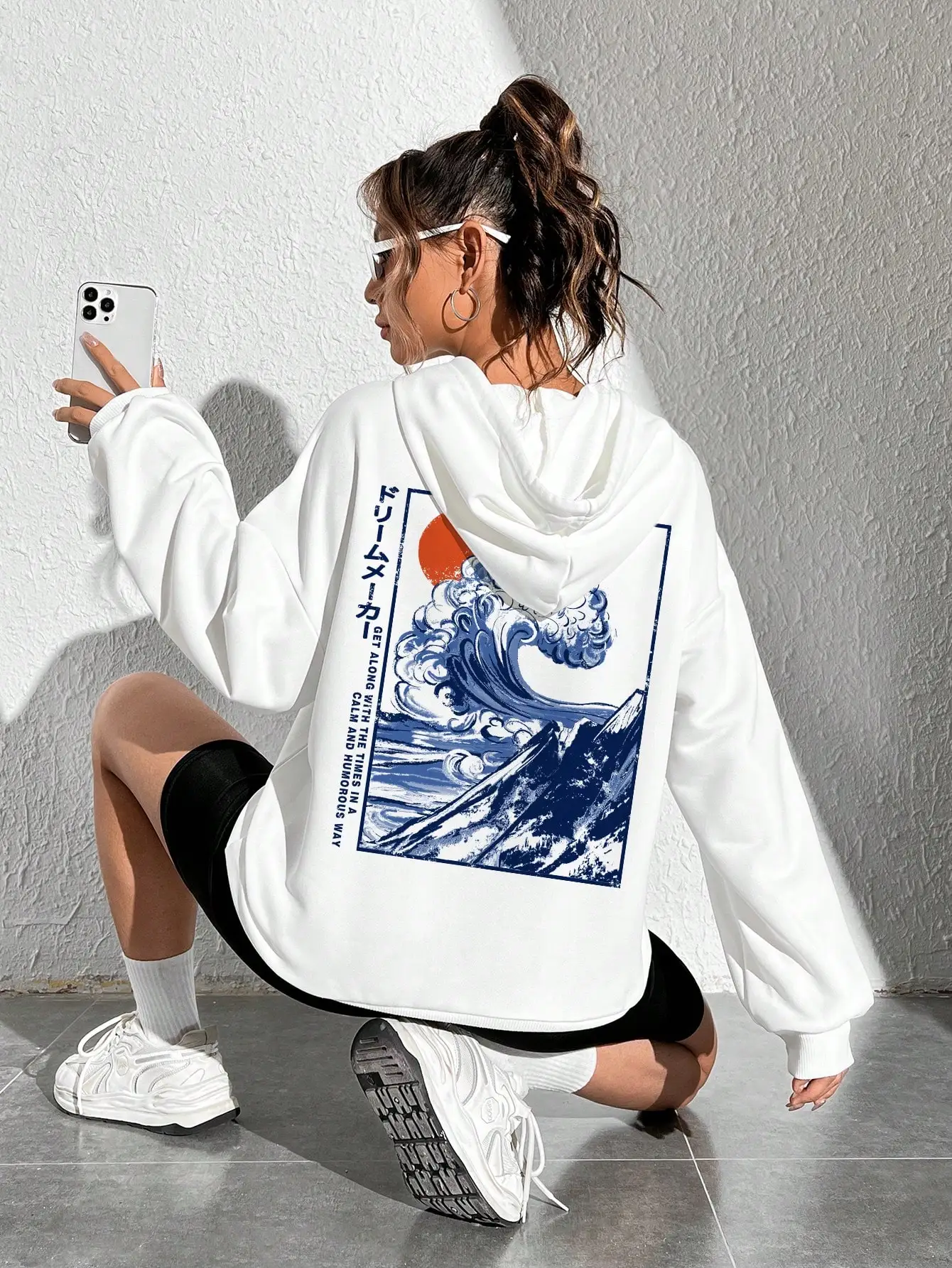 Japan Ocean Wave Anime Graphic Printed Plus Size Hooded Men Women High Quality Hoodies Harajuku Unisex Prevalent Sweatshirt