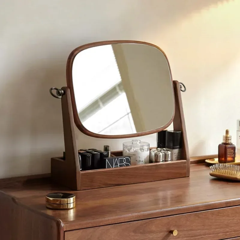 

Desktop Makeup Mirror Black Walnut Vanity Mirror for Women Simple Modern Design with 360 Rotation Jewelry Box Dresser Organizer