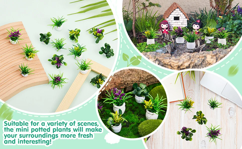 Puppenhaus-Pflanze, Miniatur-Bonsai-Pflanze, Mini-Topfpflanze, Blumenmodell, kleines gefälschtes grünes dekoratives Spielzeughaus – Detail 3