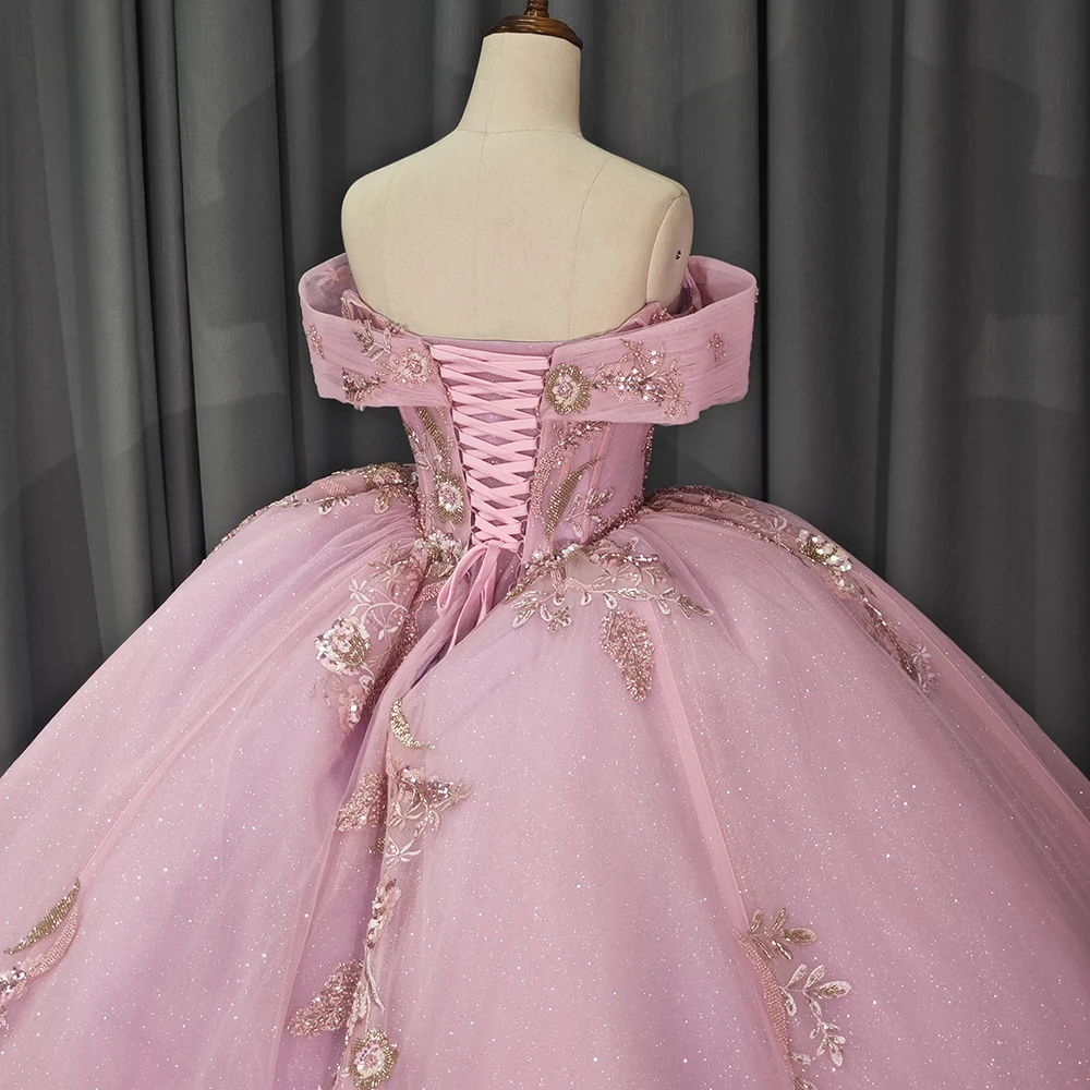 Vestido de baile de Quinceañera de manga corta con escote corazón rosa brillante, vestidos encantadores de quinceañera, apliques clásicos, 15 años, DY1202, 2024