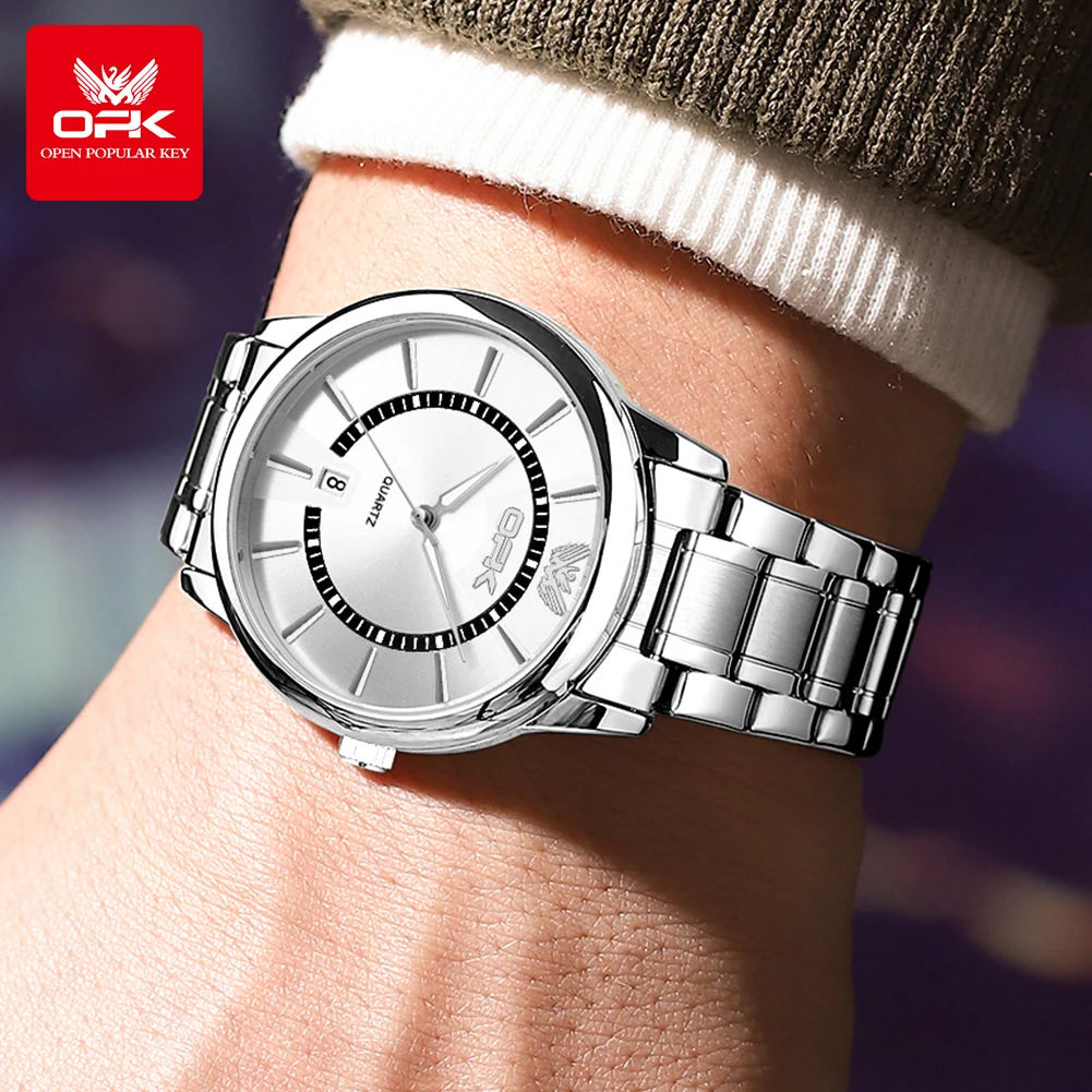 OPK brand waterproof men's steel strap quartz watch 6036 - Image 4