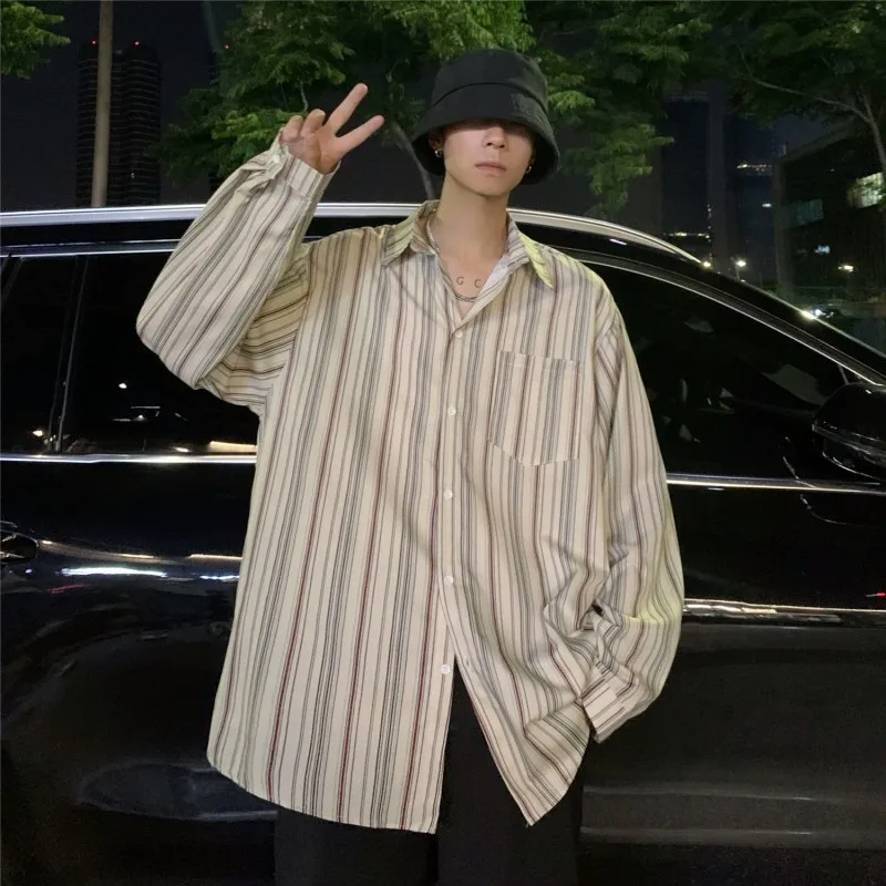 

Loose Fit Long Sve Striped irt Men's Spring Autumn Thin Casual irt Trendy M Clothing Breathable Moisture ng