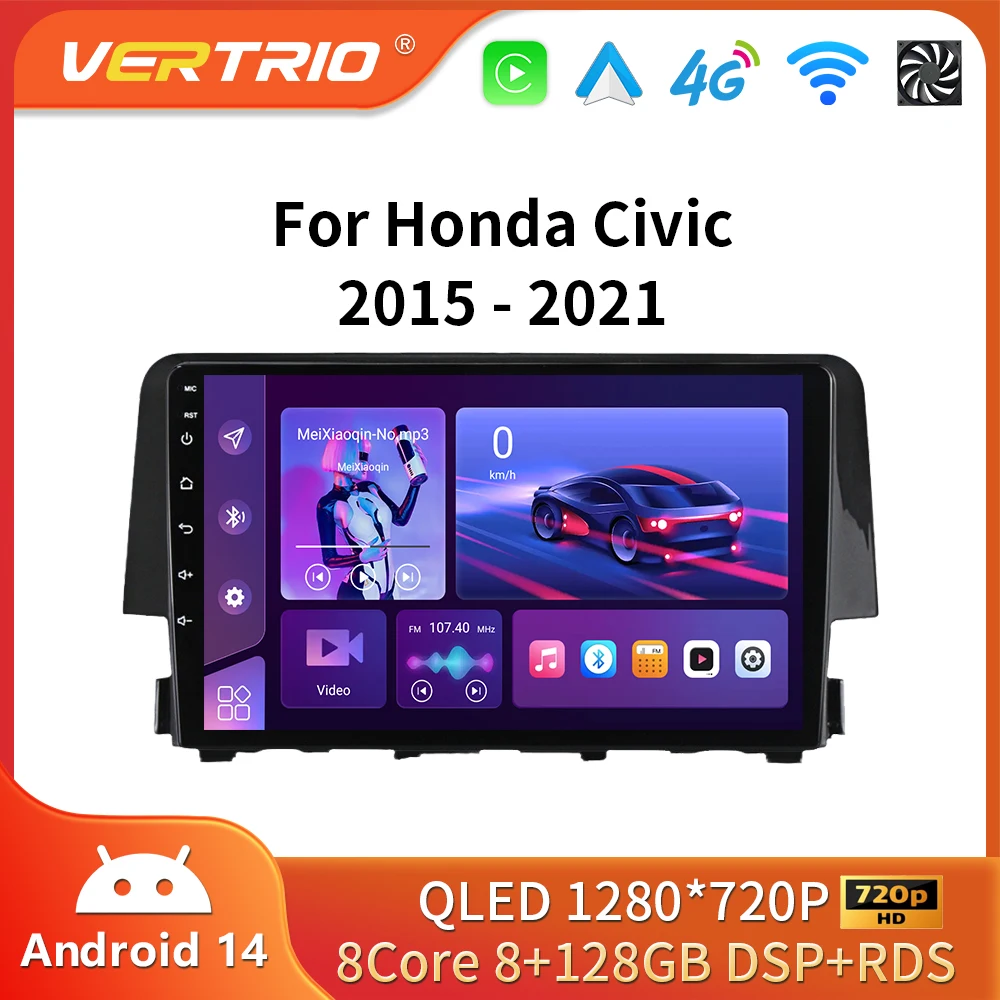 Andriod 16 Car Stereo Radio For Honda Civic 10th 10gen 2015 - 2021 Multimedia Player Wireless Carplay Android Auto WiFi DSP 4G