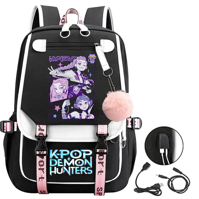 Plecak Kpop Demon Hunters Huntrix Damski Męski Modny Plecak Podróżny Młodzieżowy Ładowanie USB Outdoor Torba Szkolna Uczniowski Boobbag