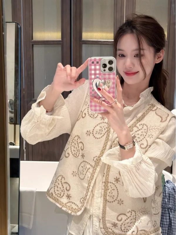 

New Chinese Sle Gentleman irt TWINKLE Jum Embroidered Belted Traditional National Sle Spring Summer Women's irt