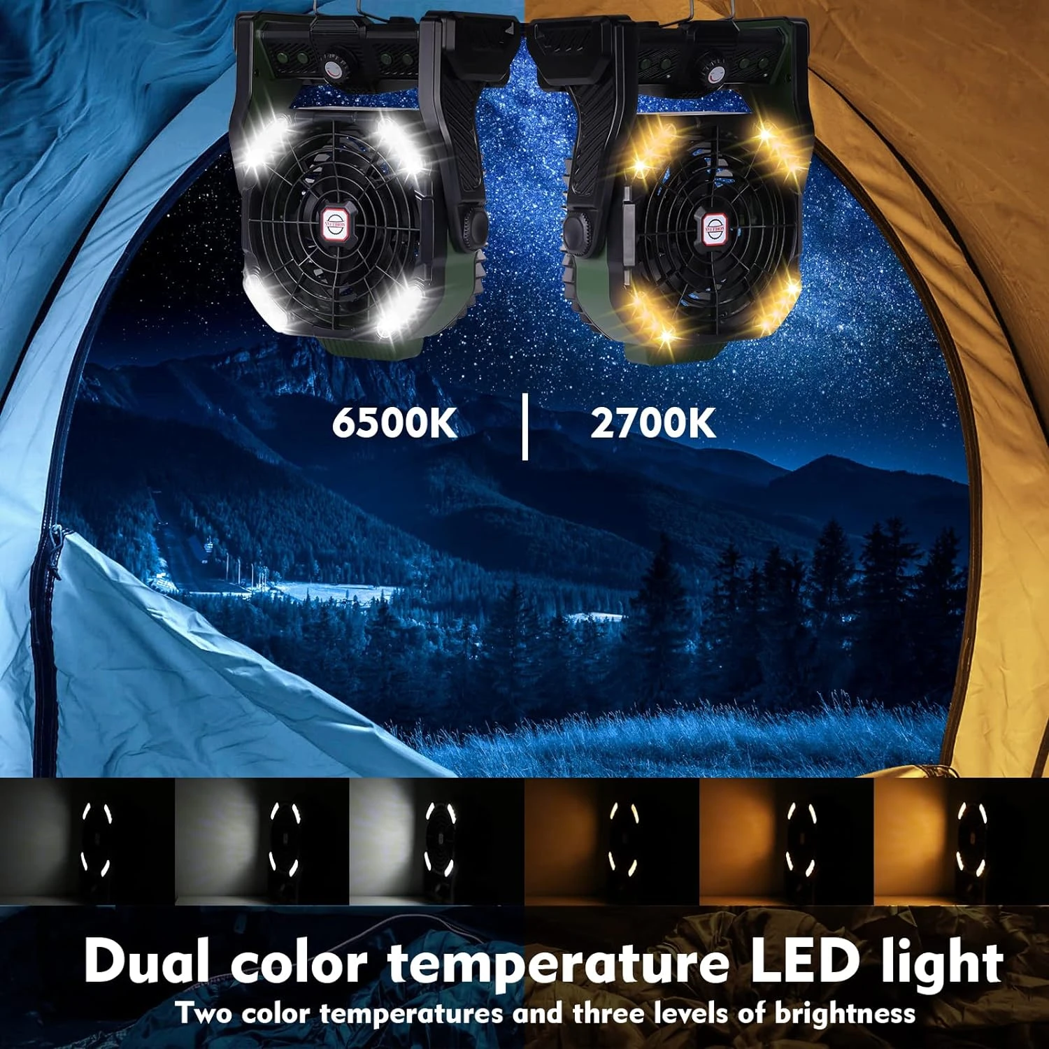 ทรงพลังและกะทัดรัด พัดลมตั้งแคมป์แบบชาร์จไฟได้อเนกประสงค์พร้อมโคมไฟ LED ออกแบบมาอย่างสะดวกสําหรับ c แบบพกพาในระหว่างการเดินทาง