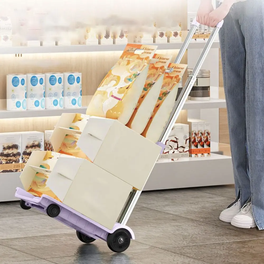 4 Wheel Folding Shopping Cart Compact Size Lightweight Foldable Trolley Bearing Push Pull Adjustable Utility Cart Lightweight