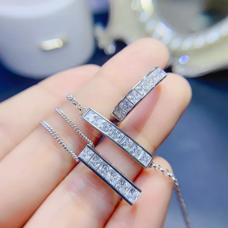 

3mm White Moissanites Fashion Jewelry Set 925 Silver Ring Bracelet Pendant 3 Pieces Suitable for Women's Wedding Jewelry